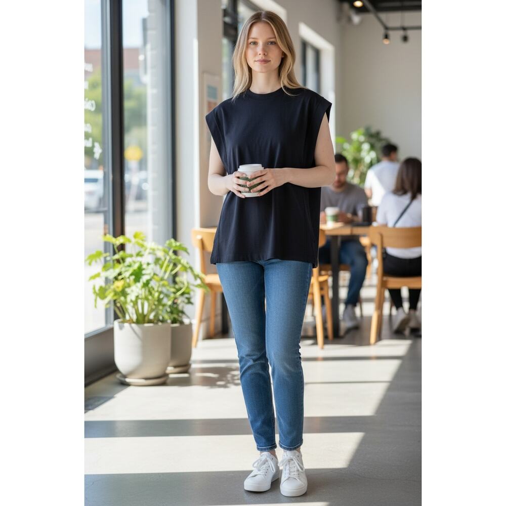 2/$30 MOTF Black Top Size L Apron Cap Sleeve Blouse